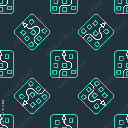 Line Neural network icon isolated seamless pattern on black background. Artificial intelligence AI. Vector