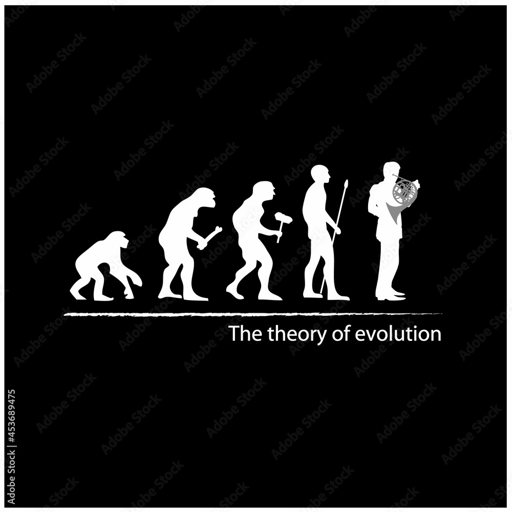 illustration of evolution into horn player