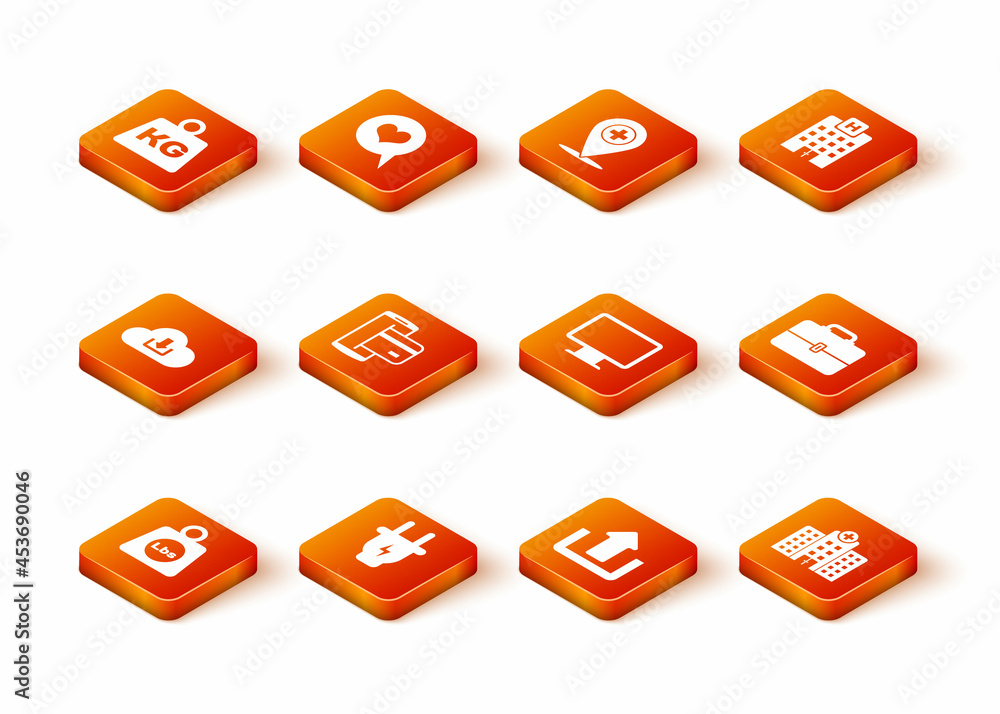 Set Weight pounds, Electric plug, Cloud download, NFC Payment, Upload and Computer monitor screen icon. Vector Set Weight pounds, Electric plug, Cloud download, NFC Payment, Upload and Computer monitor screen icon. Vector