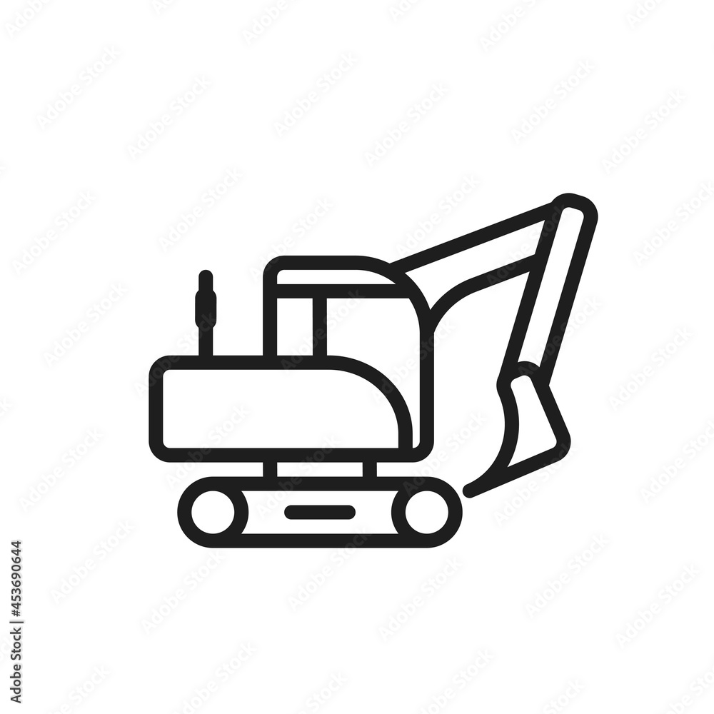 excavator line icon. heavy construction machinery. isolated vector image