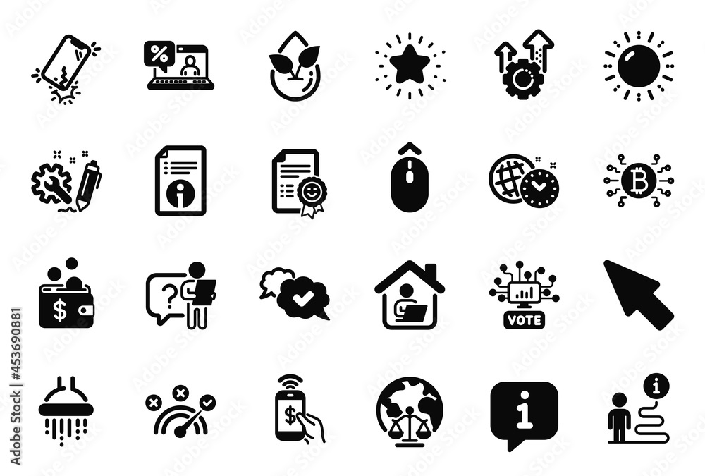 Vector Set of Technology icons related to Online voting, Seo gear and Correct answer icons. Online loan, Magistrates court and Swipe up signs. Mouse cursor, Smile and Technical info. Vector Vector Set of Technology icons related to Online voting, Seo gear and Correct answer icons. Online loan, Magistrates court and Swipe up signs. Mouse cursor, Smile and Technical info. Vector