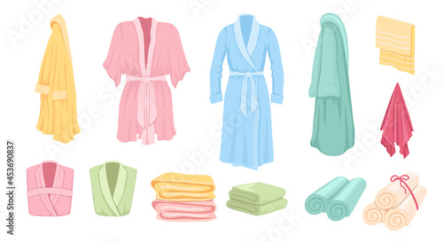 Set of Bathrobes, Bathroom Accessories Towels, Hanging and Folding Personal Hygiene Everyday Body Care Tools Collection