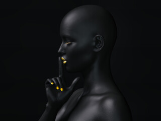 Fotobehang Zwart goud Silhouet met gouden lippen stiltegebaar  © pictosmith