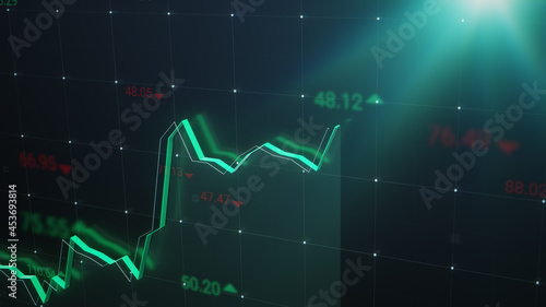 Animated stock market financial graph with green uptrend line. Beautifully designed growing stock chart for trading and investment.