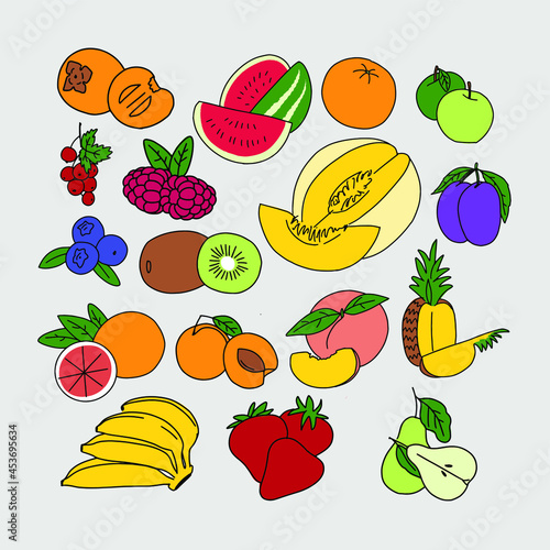 Fototapeta Naklejka Na Ścianę i Meble -  A set of fruits in color. Vector.