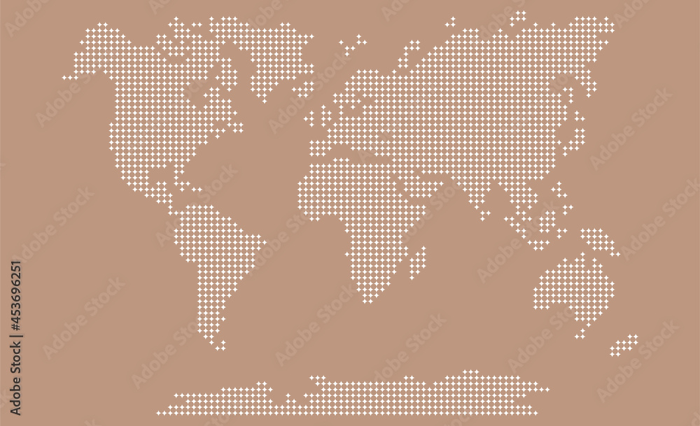 Fototapeta premium Vector. Information graphics. The world map is divided into six perforated continents, consisting of stars: North America, South America, Africa, Europe, Asia and Australia, Oceania. No inscriptions.
