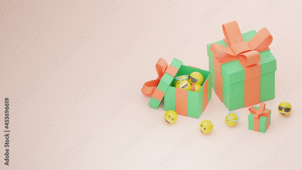 3d birthday present or giveaway box and emoji premium image 3d birthday present or giveaway box and emoji premium image