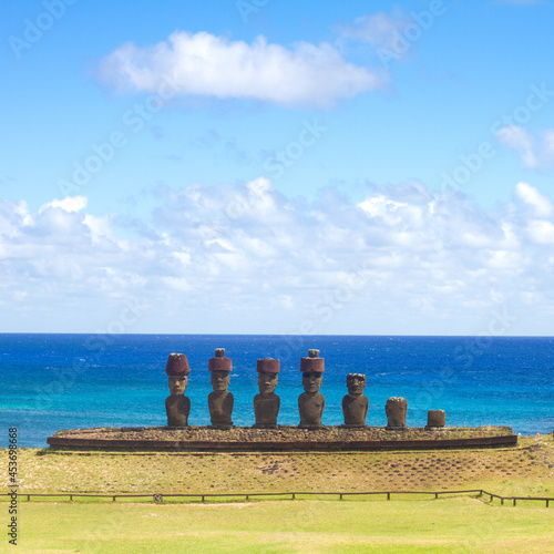 Moai at Anakena beach  Easter island  Chile.