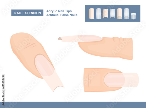Manicure Accessories for Nail Extension. Acrylic Fingernail Tips. Artificial False Nails for Painting. Vector Illustration