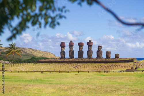 Moai at Anakena beach, Easter island, Chile. photo