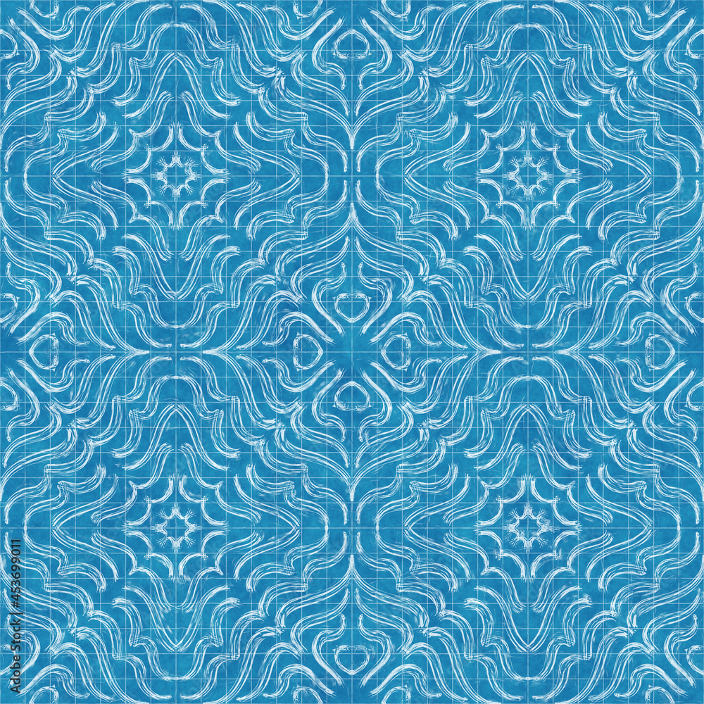 Seamless bright blue blueprint pattern for textile and print. High quality illustration. Technical engineering blue-print draft design. Graphic motif for background, wallpaper, or surface design print Seamless bright blue blueprint pattern for textile and print. High quality illustration. Technical engineering blue-print draft design. Graphic motif for background, wallpaper, or surface design print