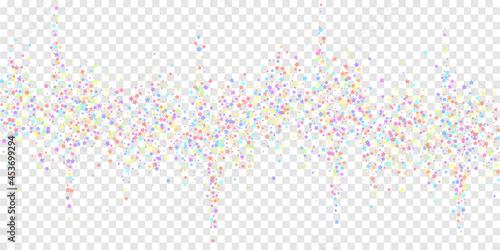 Festive confetti. Celebration stars. Colorful stars on transparent background. Dazzling festive overlay template. Flawless vector illustration.