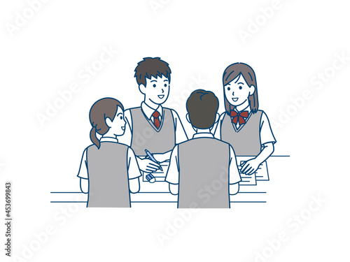 友達と勉強する学生　グループ　中高生　高校生　中学生　男女　イラスト素材