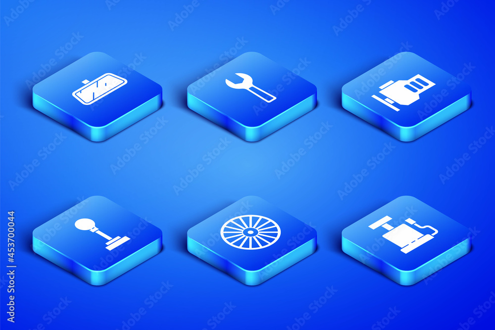 Set Car air pump, mirror, Alloy wheel, Gear shifter, Wrench spanner and Check engine icon. Vector Set Car air pump, mirror, Alloy wheel, Gear shifter, Wrench spanner and Check engine icon. Vector