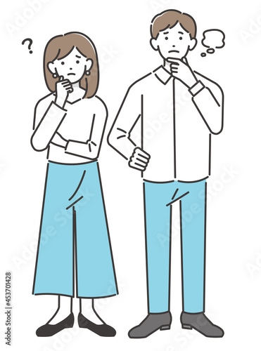 困った顔の若い家族のベクターイラスト素材／シンプル／子供／夫婦