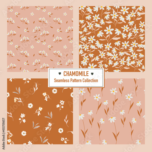 Set of Floral Vector Seamless Pattern With chamomile flowers. Good for print, wallpaper and fashion. 