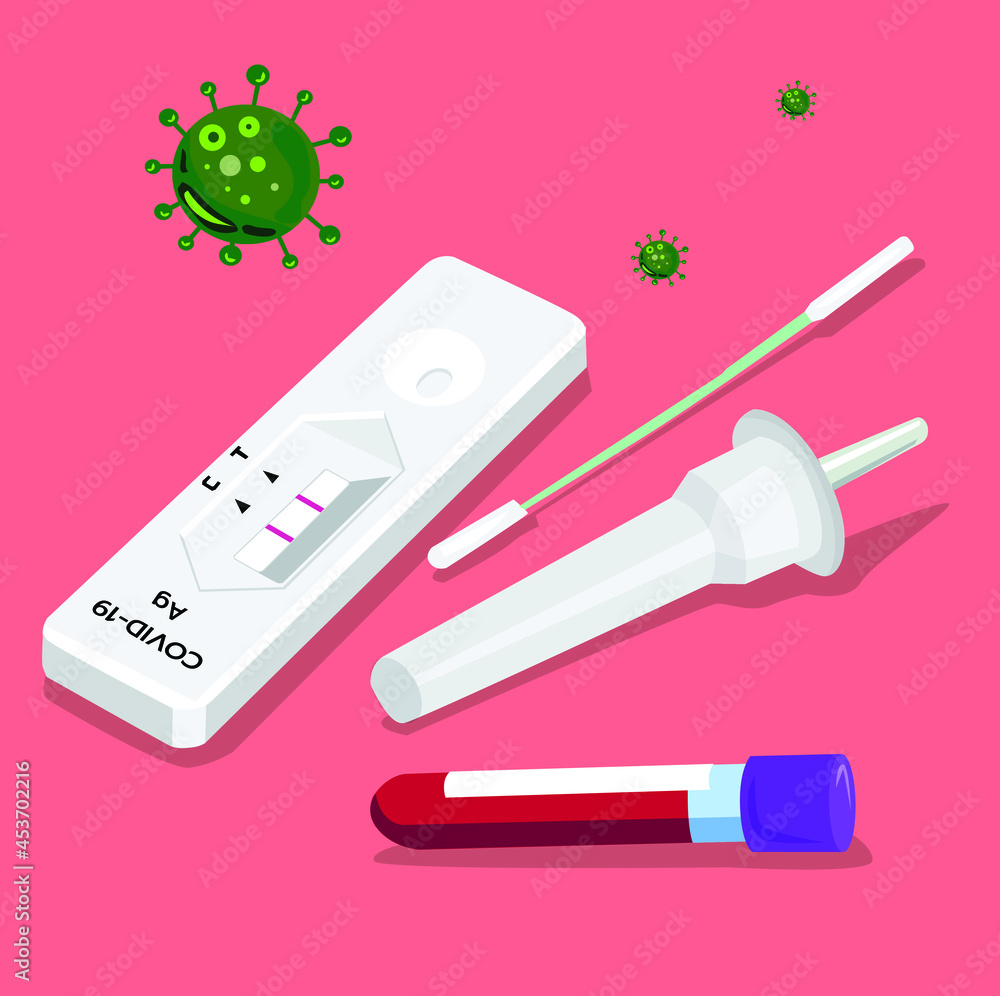 Vector illustration of COVID-19, Antigen test kit (ATK) with results on red background Vector illustration of COVID-19, Antigen test kit (ATK) with results on red background