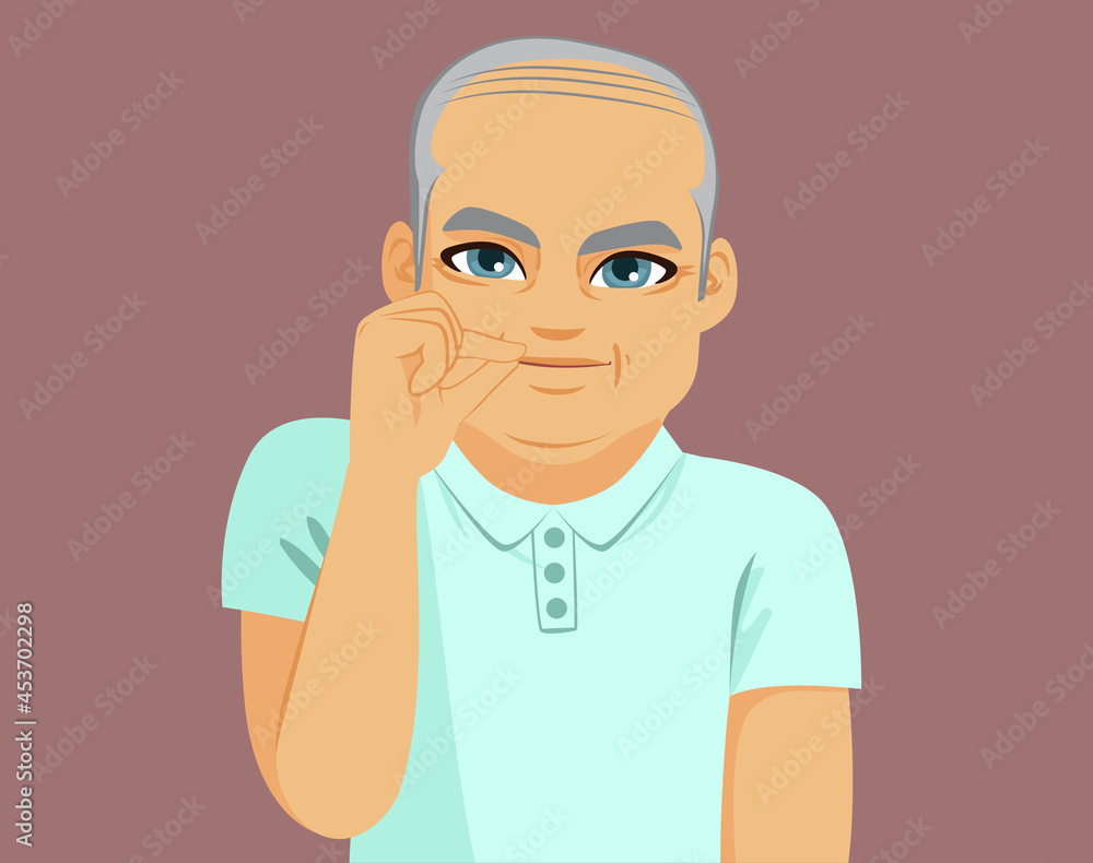 Serious senior man closing mouth with fingers making silence gesture