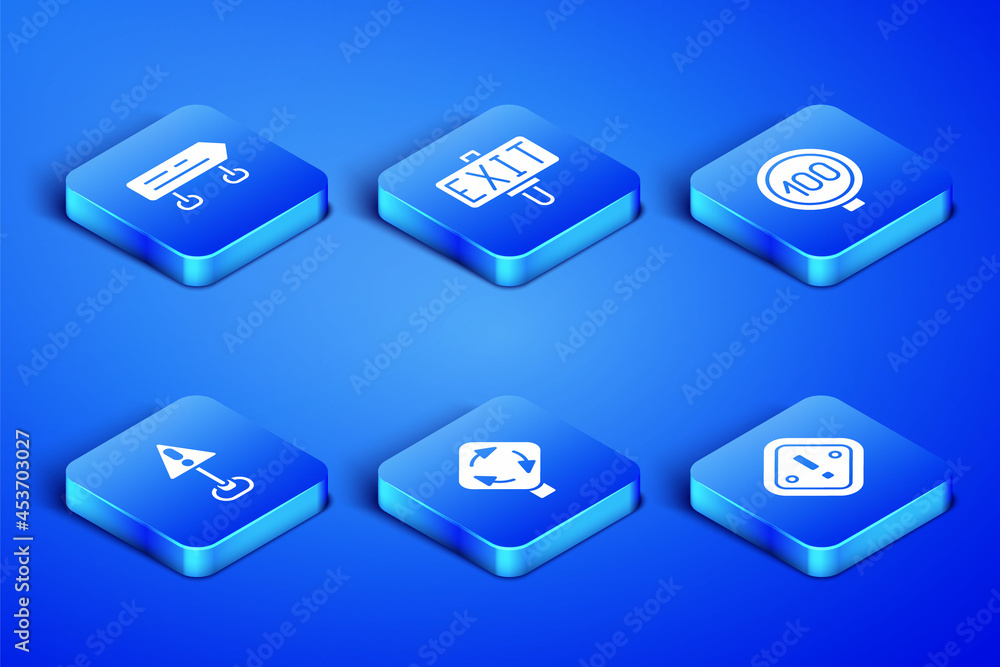 Set Exclamation mark in triangle, Road traffic sign, Roundabout, Fire exit and Speed limit icon. Vector Set Exclamation mark in triangle, Road traffic sign, Roundabout, Fire exit and Speed limit icon. Vector
