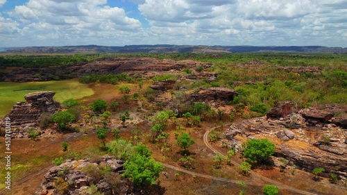 Flying Over Rock Formations Among Wetlands In Ubirr At Kakadu National Park, Northern Territory, Australia. - Aerial Drone photo