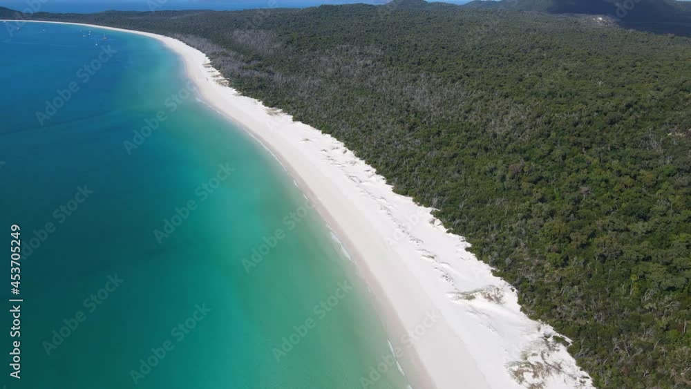 Picturesque Whitehaven Beach With White Sand - Popular Beach At Whitsunday Island In QLD, Australia. - aerial