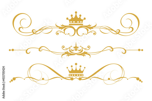 Royal style design elements. Gold isolated on white. Vector set