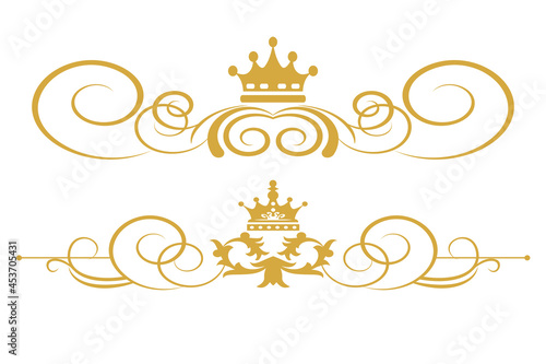 Design elements in Royal style. Vector set. Gold isolated on white.