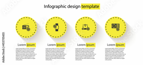 Set Radio setting, Smartwatch, Router and wi-fi and Air conditioner. Business infographic template. Vector