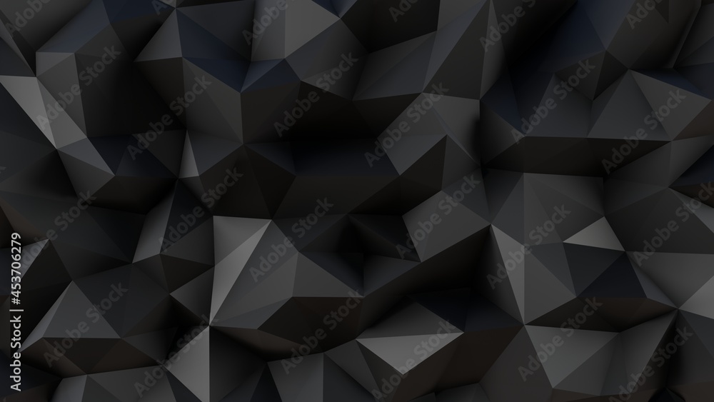 Obraz premium 3d rendering Polygon Abstract Polygonal Geometric Triangle Background. Low poly triangles mosaic, black crystals backdrop. Low-poly background in the form of chaotic black polygons. 