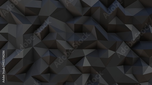  3d rendering Polygon Abstract Polygonal Geometric Triangle Background. Low poly triangles mosaic, black crystals backdrop. Low-poly background in the form of chaotic black polygons. 