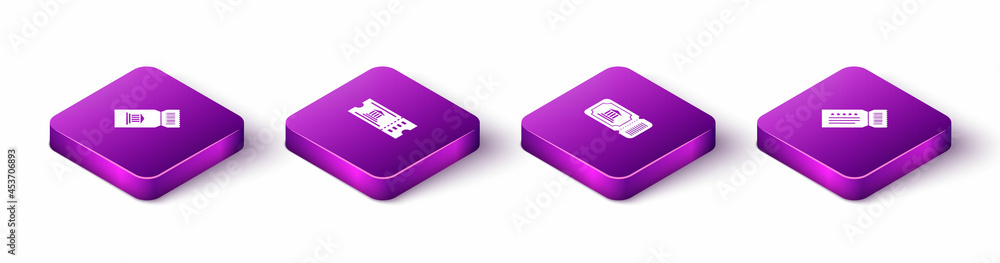 Set Isometric Museum ticket, , and Ticket icon. Vector Set Isometric Museum ticket, , and Ticket icon. Vector