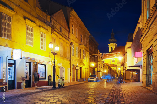 Image of night streets of Gyor in Hungary outdoor.