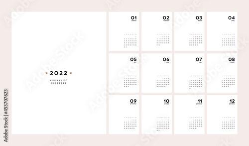 Calendar 2022 Trendy Minimalist Style. Set of 12 pages desk calendar. minimal calendar planner design for printing template. vector illustration