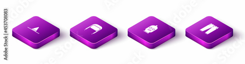 Set Isometric Gardener worker hat, Winter with ear flaps, Balaclava and Pants icon. Vector