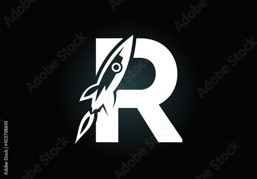 Initial R monogram letter alphabet with a Rocket logo design. Rocket icon. Font emblem. Modern vector logo for business and company identity.