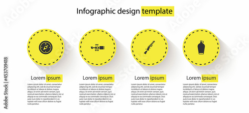 Set Compass, Sniper optical sight, Shotgun and Canteen water bottle. Business infographic template. Vector