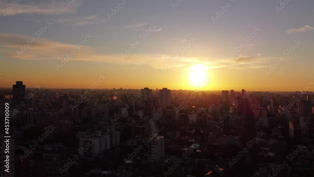 AERIAL - Beautiful sunset over apartment buildings in Buenos Aires, Argentina AERIAL - Beautiful sunset over apartment buildings in Buenos Aires, Argentina