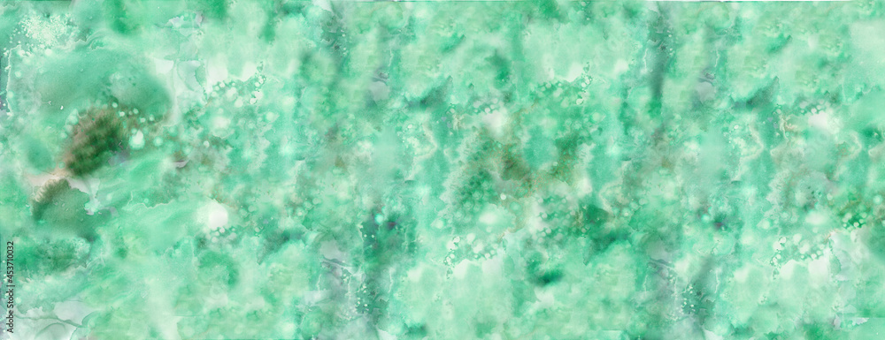 Abstract green watercolor painted background with blotches and blobs on white background Abstract green watercolor painted background with blotches and blobs on white background