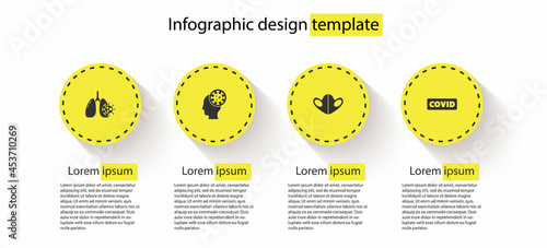 Set Virus cells in lung, Human and virus, Medical protective mask and Corona covid-19. Business infographic template. Vector