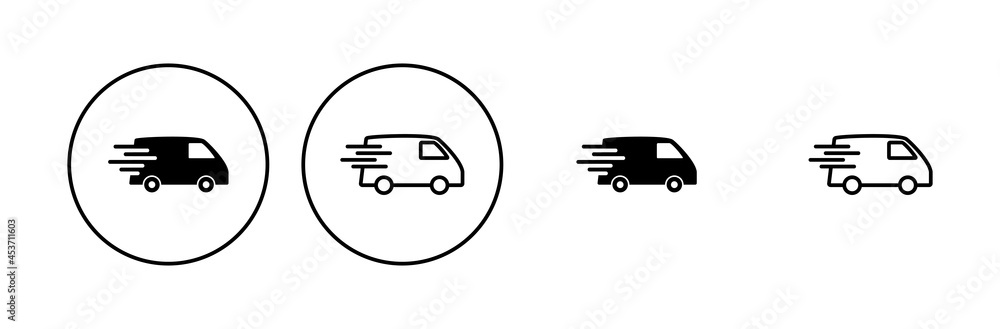 Fast shipping delivery truck icon set. Delivery truck icon. fast delivery icon Fast shipping delivery truck icon set. Delivery truck icon. fast delivery icon