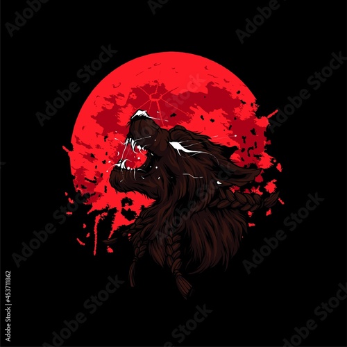 angry werewolf on red blood moon Illustration