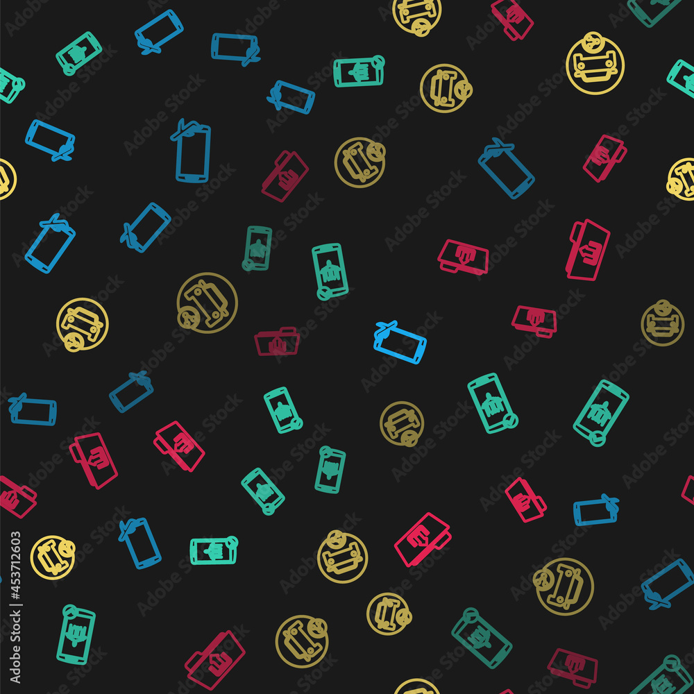Set line Flight mode in the mobile, , Car sharing and Folder upload on seamless pattern. Vector Set line Flight mode in the mobile, , Car sharing and Folder upload on seamless pattern. Vector