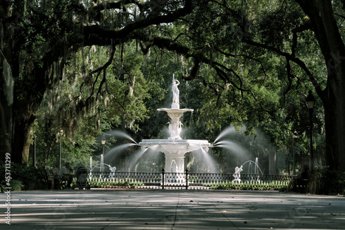 Famous historic Forsyth Fountain in Savannah, USA