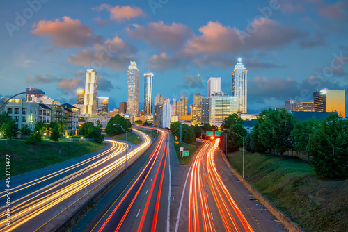 Skyline of Atlanta city at sunset in Georgia  USA
