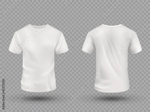 Realistic white t-shirt set on transparent background. Vector mockup.