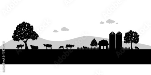 牧場の風景　シルエット