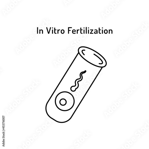In Vitro Fertilization linear medical icon. Abstract vector illustration of egg and spermatozoon in test tube. Logo template for human reproduction or artificial insemination, gynecology, obstetrics