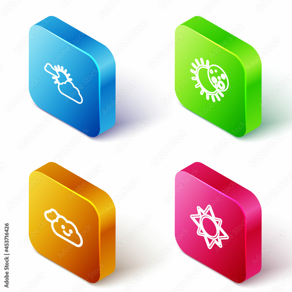 Set Isometric line Sun and cloud weather, Eclipse of sun, Cloud and icon. Vector Set Isometric line Sun and cloud weather, Eclipse of sun, Cloud and icon. Vector
