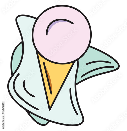 One scoop of straberry ice cream, icon illustration, vector on white background