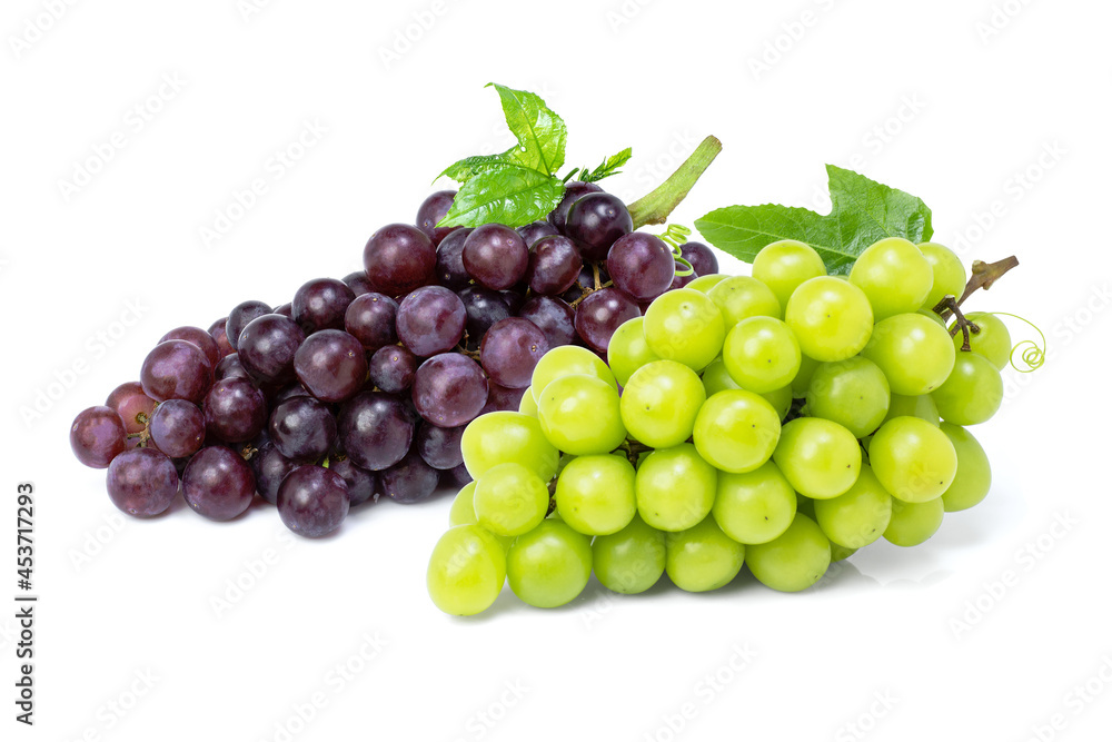 bunch of green and red grapes isolated on white